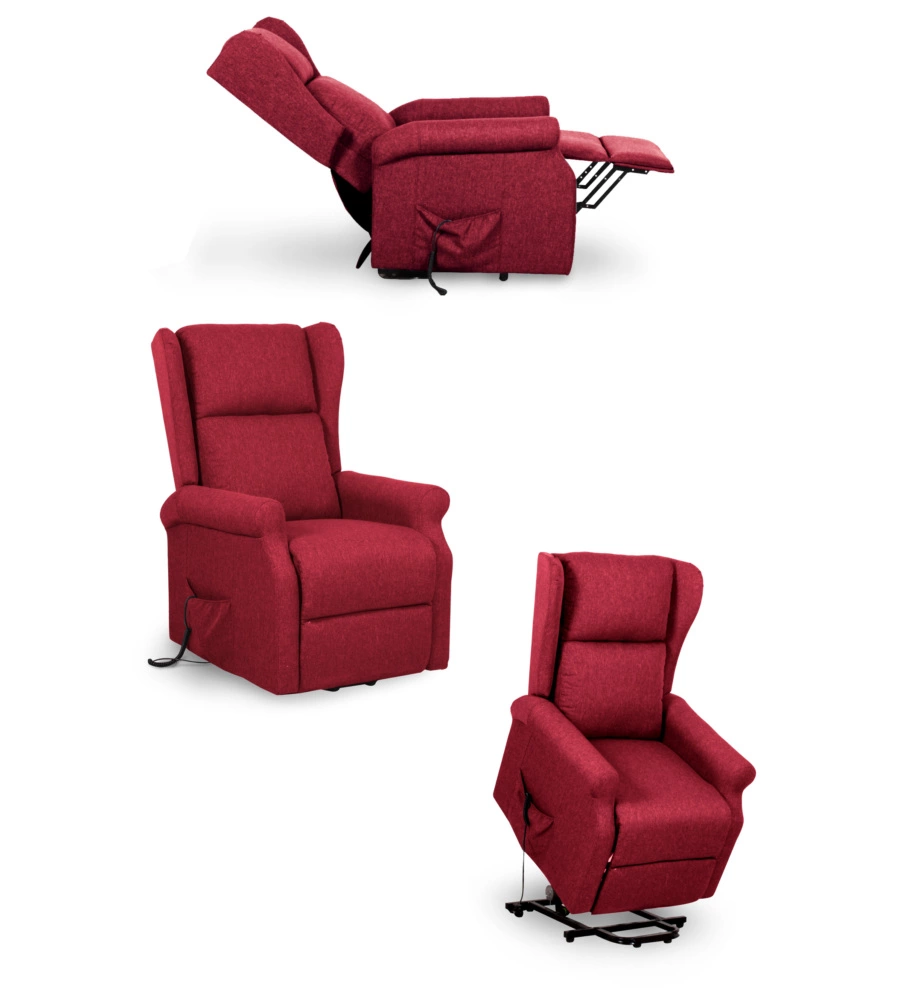 Poltrona con recliner elettrico "berg" tessuto bordeaux, 72,5x94x109 cm